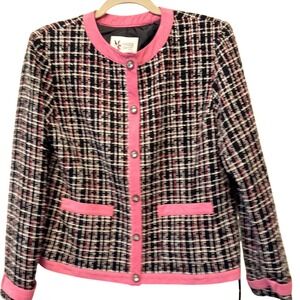 MS Maggie Sweet Y2K Pink Trim Tweed Jacket‎ Bouclé Blazer Womens Sz.S